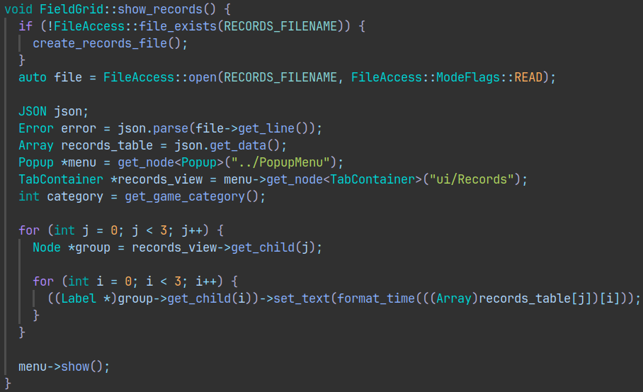 Рисунок 18 --- Метод показа экрана рекордов